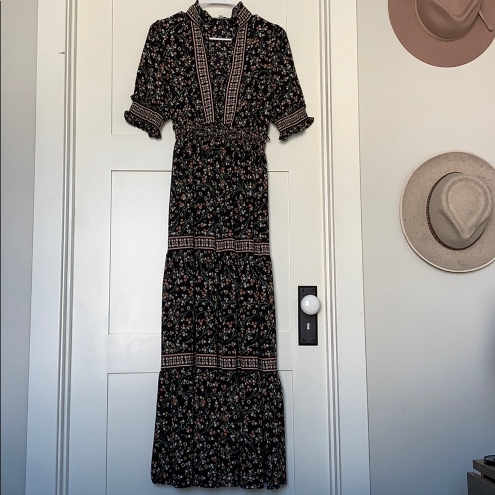 Max Studio Floral Tiered Maxi Smocked Dress M